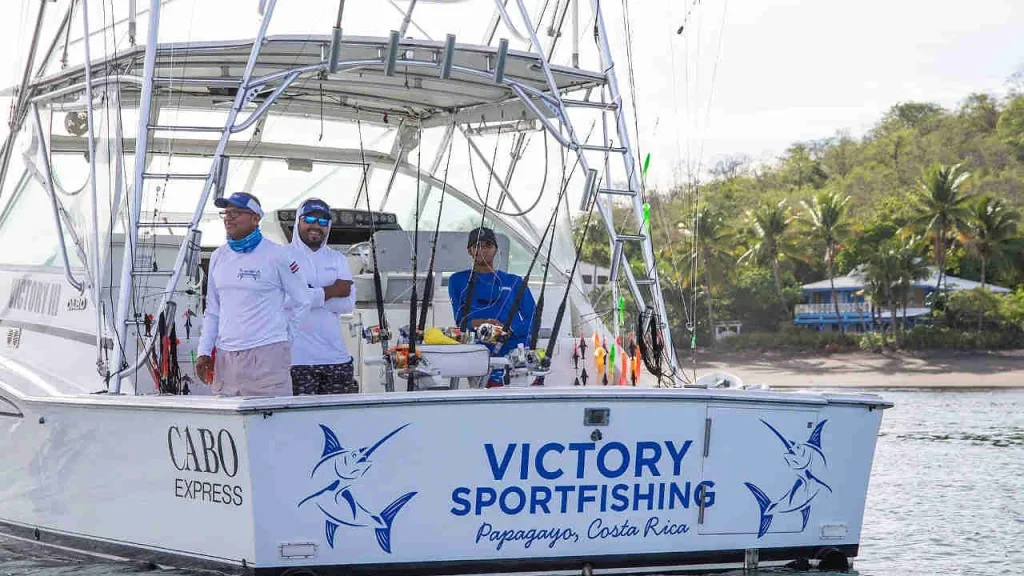 Victory Sport Fishing crew aboard the Cabo Express charter boat off Playa Potrero, Costa Rica