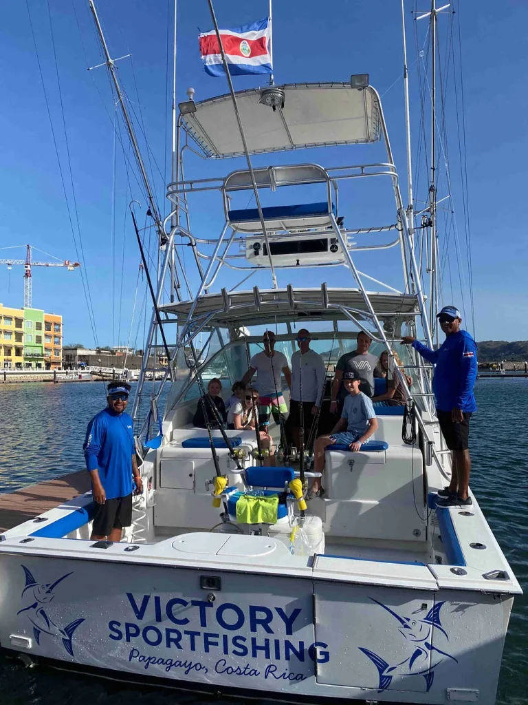 Victory Sport Fishing crew and guests aboard the 35-foot Cabo Express at the Papagayo marina, Costa Rica
